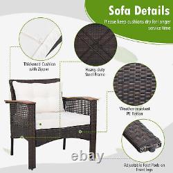 3 Pcs Outdoor PE Rattan Sofa Table Set Garden Furniture Set Wicker Chat Set