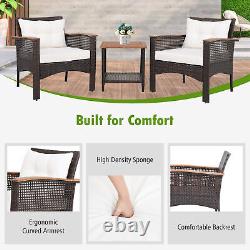 3 Pcs Outdoor PE Rattan Sofa Table Set Garden Furniture Set Wicker Chat Set