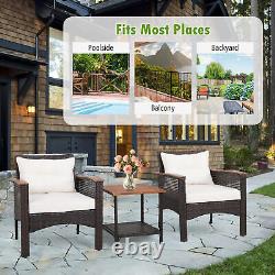 3 Pcs Outdoor PE Rattan Sofa Table Set Garden Furniture Set Wicker Chat Set