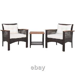 3 Pcs Outdoor PE Rattan Sofa Table Set Garden Furniture Set Wicker Chat Set