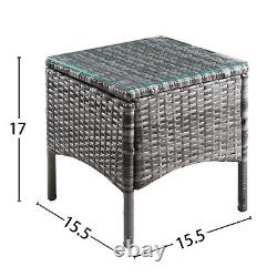 3 Pcs Rattan Garden Furniture Set Bistro Table & Chairs Set Outdoor Wicker