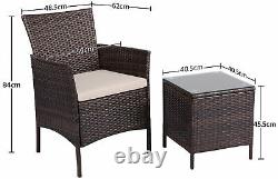 3 Pcs Rattan Garden Furniture Set withCushions Patio Wicker Table Chair Set Brown