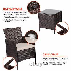 3 Pcs Rattan Garden Furniture Set withCushions Patio Wicker Table Chair Set Brown
