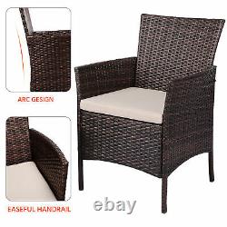 3 Pcs Rattan Garden Furniture Set withCushions Patio Wicker Table Chair Set Brown