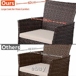 3 Pcs Rattan Garden Furniture Set withCushions Patio Wicker Table Chair Set Brown