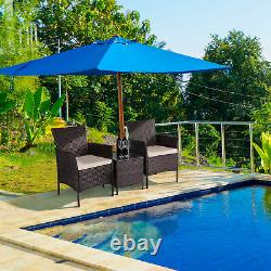 3 Pcs Rattan Garden Furniture Set withCushions Patio Wicker Table Chair Set Brown