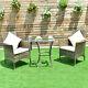 3 Piece Garden Furniture Set Patio Rattan Wicker Cushioned Chairs With Glass Table