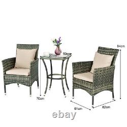 3 Piece Garden Furniture Set Patio Rattan Wicker Cushioned Chairs With Glass Table