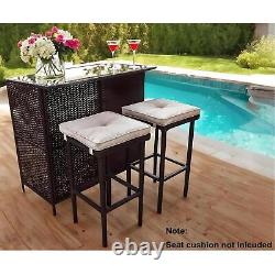 3 Piece Garden Patio Rattan Wicker Bar Table 2 Stool Chairs Bistro Furniture Set