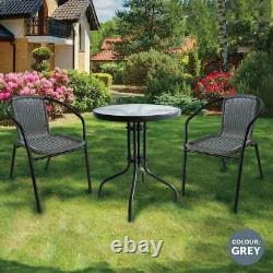 3 Piece Grey Rattan Bistro Set Table & Chairs Outdoor Patio Garden Furniture