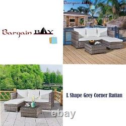 3 Piece L-Shape Rattan Garden Furniture Set Grey Outdoor Patio Corner Lounger ST