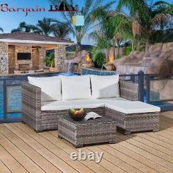 3 Piece L-Shape Rattan Garden Furniture Set Grey Outdoor Patio Corner Lounger ST