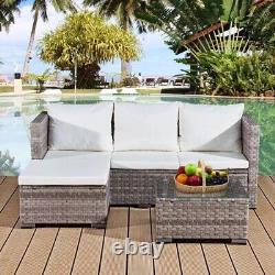3 Piece L-Shape Rattan Garden Furniture Set Outdoor Patio Grey Corner Lounger UK