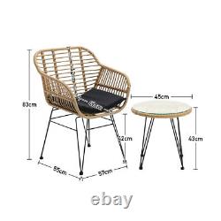 3 Piece Natural Rattan Bistro Set Table & Chairs Outdoor/Patio Garden Furniture