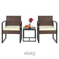 3 Piece Rattan Bistro Patio Garden Outdoor Furniture Set, 2 Chairs & 1 Table