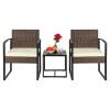 3 Piece Rattan Bistro Patio Garden Outdoor Furniture Set, 2 Chairs & 1 Table