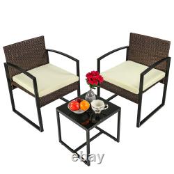 3 Piece Rattan Bistro Patio Garden Outdoor Furniture Set, 2 Chairs & 1 Table