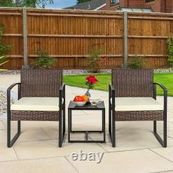 3 Piece Rattan Bistro Patio Garden Outdoor Furniture Set, 2 Chairs & 1 Table