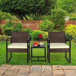 3 Piece Rattan Bistro Patio Garden Outdoor Furniture Set, 2 Chairs & 1 Table