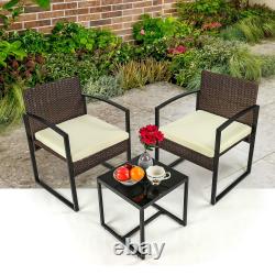 3 Piece Rattan Bistro Patio Garden Outdoor Furniture Set, 2 Chairs & 1 Table