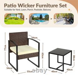 3 Piece Rattan Bistro Patio Garden Outdoor Furniture Set, 2 Chairs & 1 Table