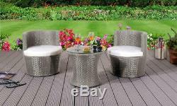3 Piece Rattan Bistro Stackable Patio Garden Furniture Set Table & 2 Chairs