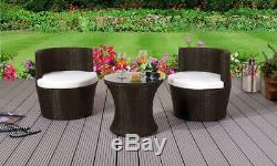 3 Piece Rattan Bistro Stackable Patio Garden Furniture Set Table & 2 Chairs