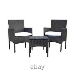 3 Piece Rattan Garden Furniture Set Outdoor Table & 2 Chairs Bistro Wicker UK