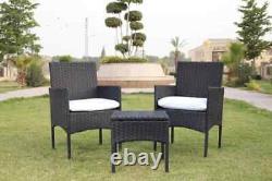 3 Piece Rattan Garden Furniture Set Outdoor Table & 2 Chairs Bistro Wicker UK