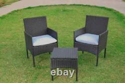 3 Piece Rattan Garden Furniture Set Outdoor Table & 2 Chairs Bistro Wicker UK