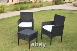 3 Piece Rattan Garden Furniture Set Outdoor Table & 2 Chairs Bistro Wicker UK