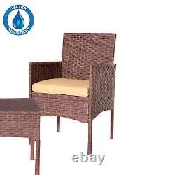 3 Piece Rattan Garden Furniture Set Outdoor Table & 2 Chairs Bistro Wicker UK