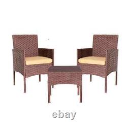 3 Piece Rattan Garden Furniture Set Outdoor Table & 2 Chairs Bistro Wicker UK