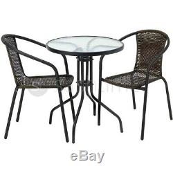 3 Piece Rattan Garden Patio Furniture Conservatory Glass Table & 2 Chairs Set Uk