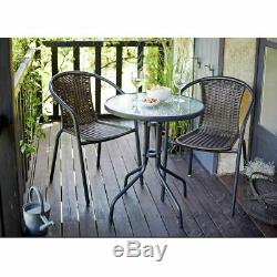 3 Piece Rattan Garden Patio Furniture Conservatory Glass Table & 2 Chairs Set Uk
