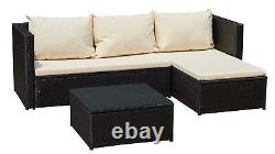 3 Piece Rattan Set Black Outdoor Garden L-Shape Furniture Patio Table & Sofa Set