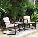 3 Piece Rocking Rattan Bistro Patio Garden Furniture Set 1 Table & 2 Chairs