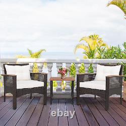 3 Pieces Patio Furniture Set Garden Outdoor PE Rattan Sofa Set with Seat Cushion