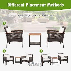 3 Pieces Patio Furniture Set Garden Outdoor PE Rattan Sofa Set with Seat Cushion