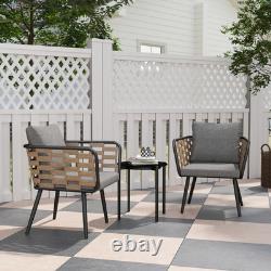 3 Pieces Rattan Bistro Set, Wicker Garden Furniture Set with Cushions, Black