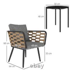 3 Pieces Rattan Bistro Set, Wicker Garden Furniture Set with Cushions, Black