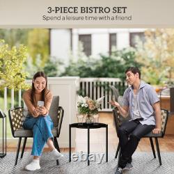 3 Pieces Rattan Bistro Set, Wicker Garden Furniture Set with Cushions, Black