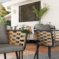 3 Pieces Rattan Bistro Set, Wicker Garden Furniture Set with Cushions, Black