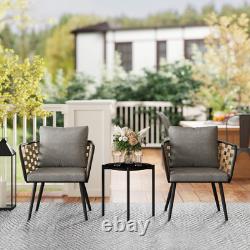 3 Pieces Rattan Bistro Set, Wicker Garden Furniture Set with Cushions, Black