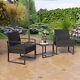 3 Pieces Rattan Garden Furniture Set Chair Table Patio Outdoor Wicker Black
