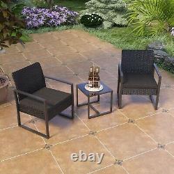 3 Pieces Rattan Garden Furniture Set Chair Table Patio Outdoor Wicker Black