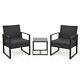 3pc Black Rattan Garden Furniture Bistro Set Chair Table Patio Outdoor Wicker