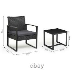 3PC Black Rattan Garden Furniture Bistro Set Chair Table Patio Outdoor Wicker