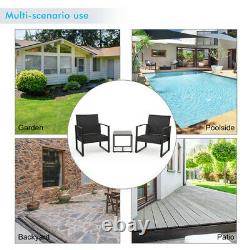 3PC Black Rattan Garden Furniture Bistro Set Chair Table Patio Outdoor Wicker