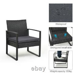 3PC Black Rattan Garden Furniture Bistro Set Chair Table Patio Outdoor Wicker